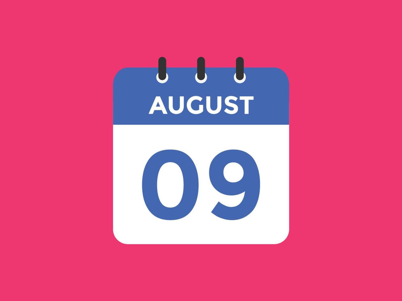 august 9 calendar reminder. 9th august daily calendar icon template. Calendar 9th august icon Design template. Vector illustration