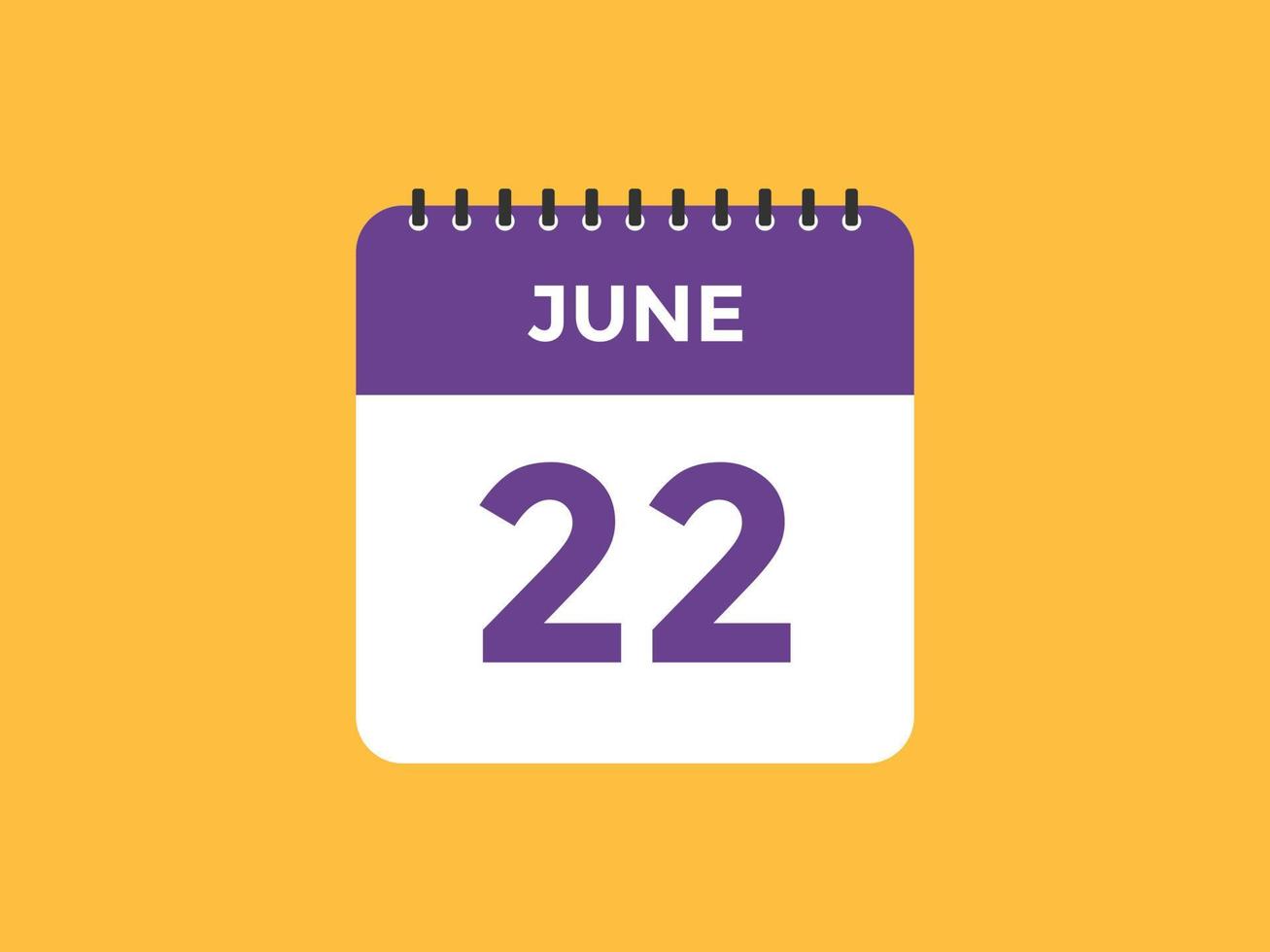 june 22 calendar reminder. 22th june daily calendar icon template. Calendar 22th june icon Design template. Vector illustration