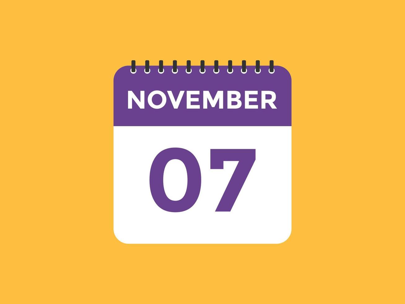 november 7 calendar reminder. 7th november daily calendar icon template