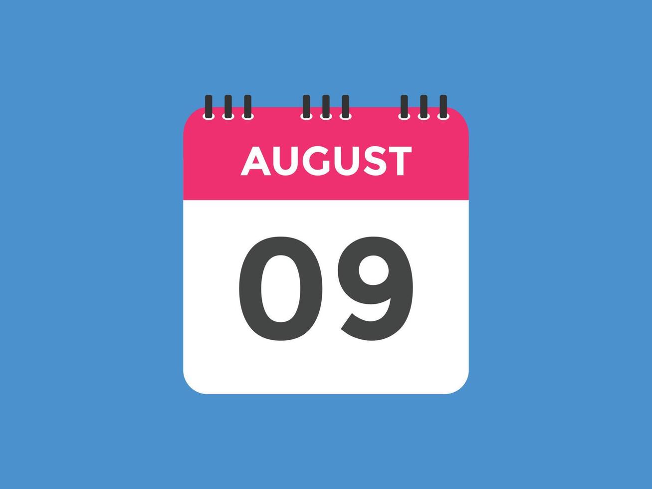 august 9 calendar reminder. 9th august daily calendar icon template. Calendar 9th august icon Design template. Vector illustration