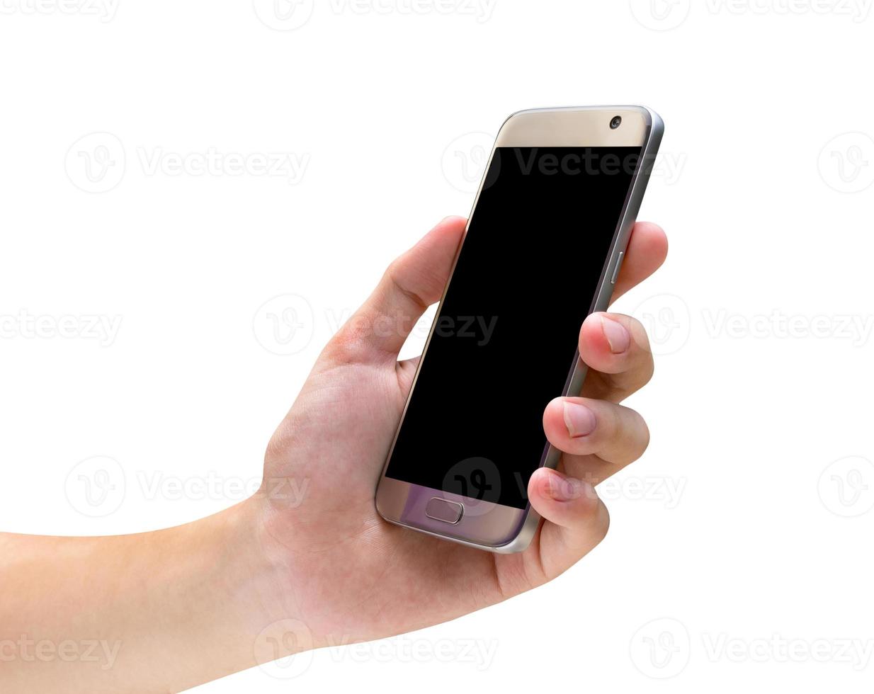 hand holding mobile smart phone  isolated on white background,clipping path photo