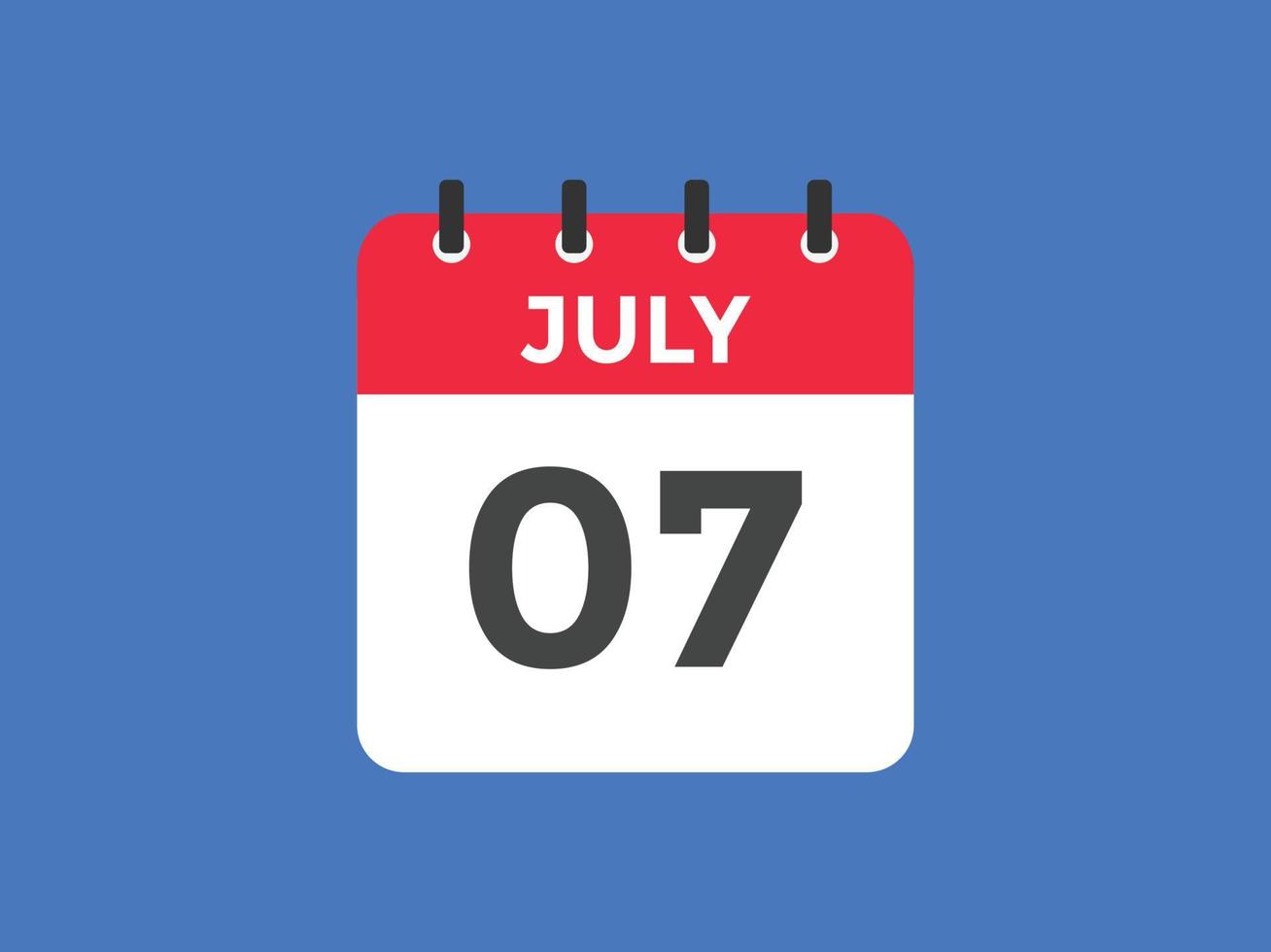 july 7 calendar reminder. 7th july daily calendar icon template. Calendar 7th july icon Design template. Vector illustration