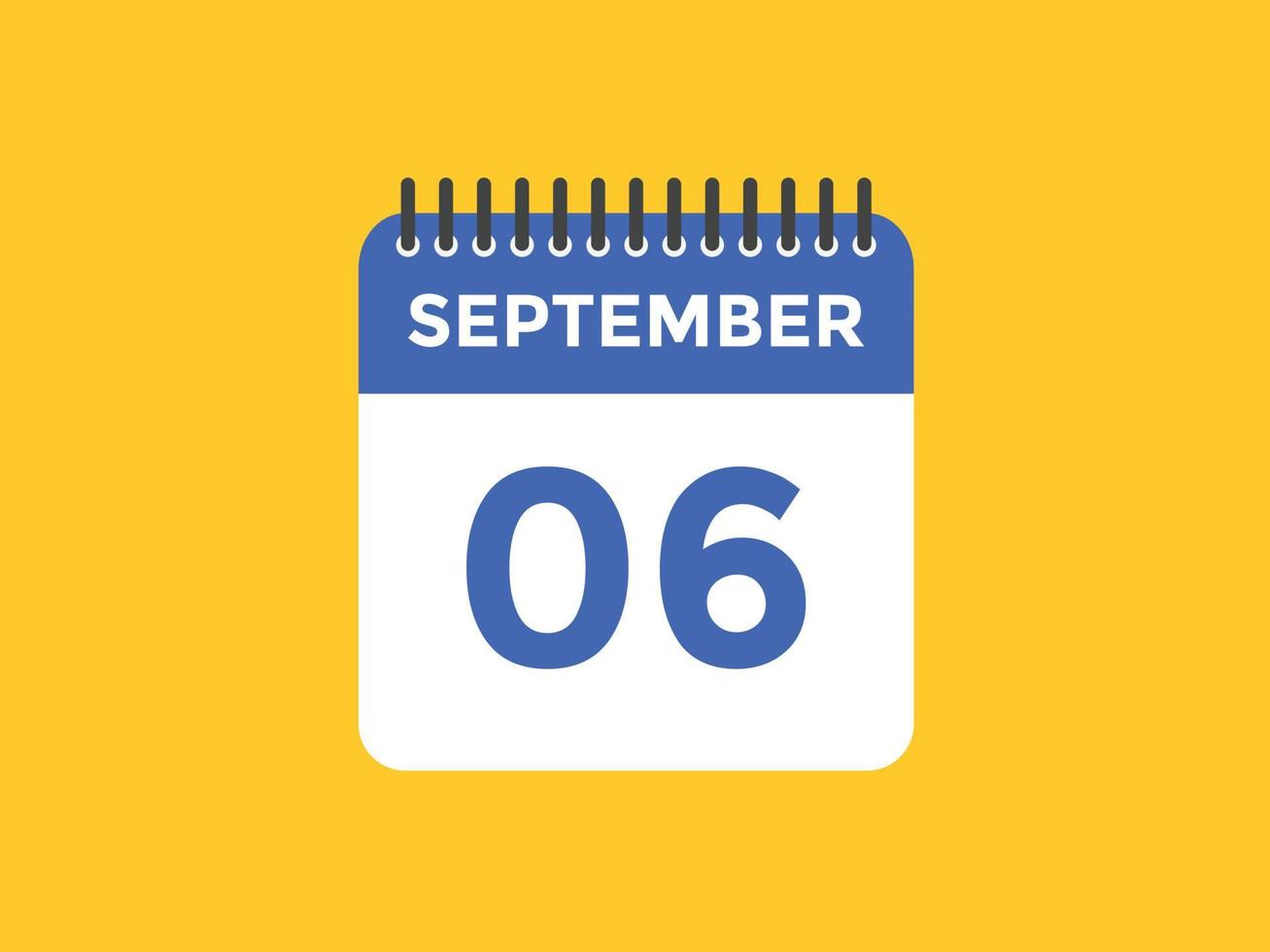 Recordatorio del calendario del 6 de septiembre. Plantilla de icono de calendario diario del 6 de septiembre. plantilla de diseño de icono de calendario 6 de septiembre. ilustración vectorial vector