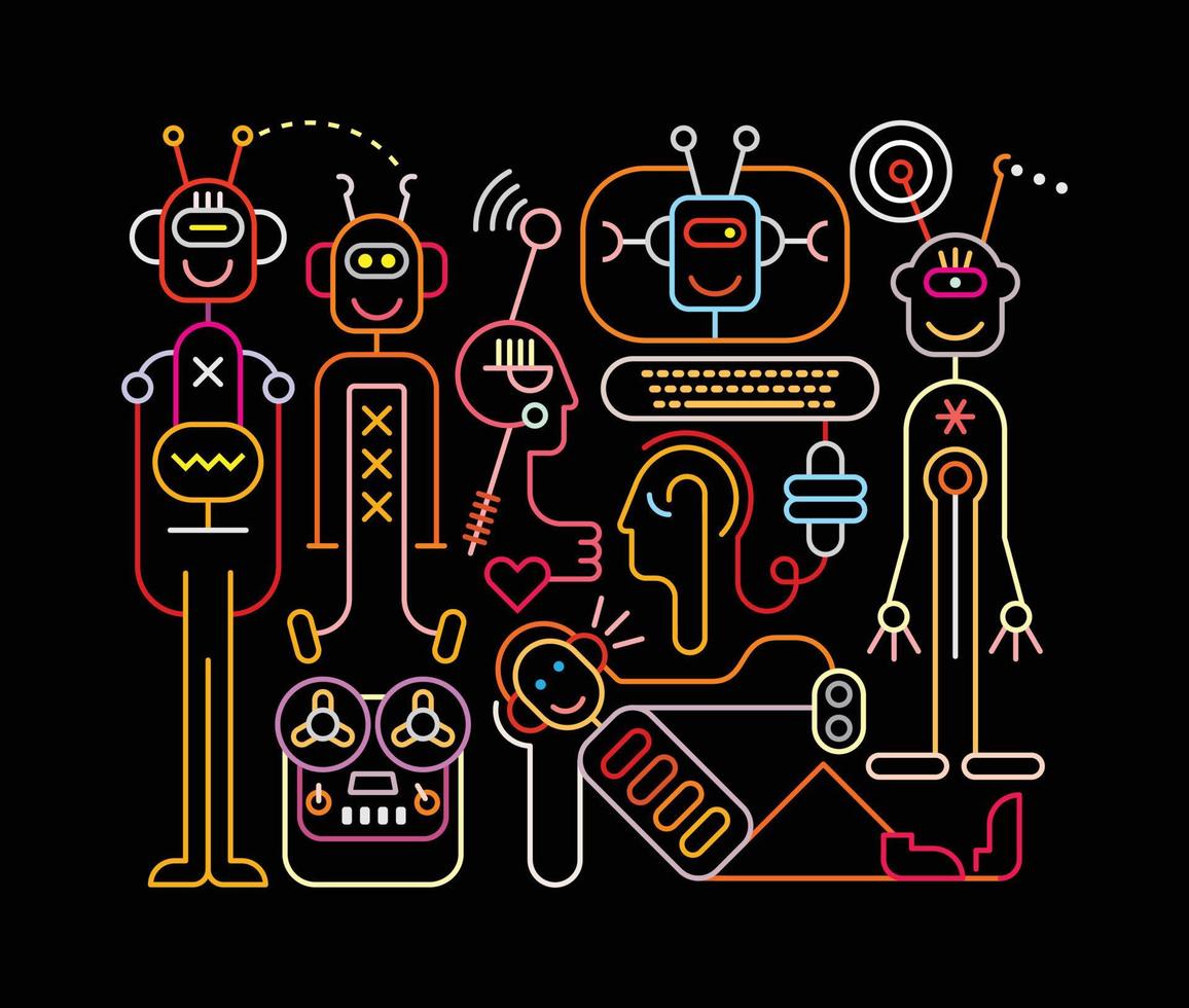 Funny Robots Neon Sign vector