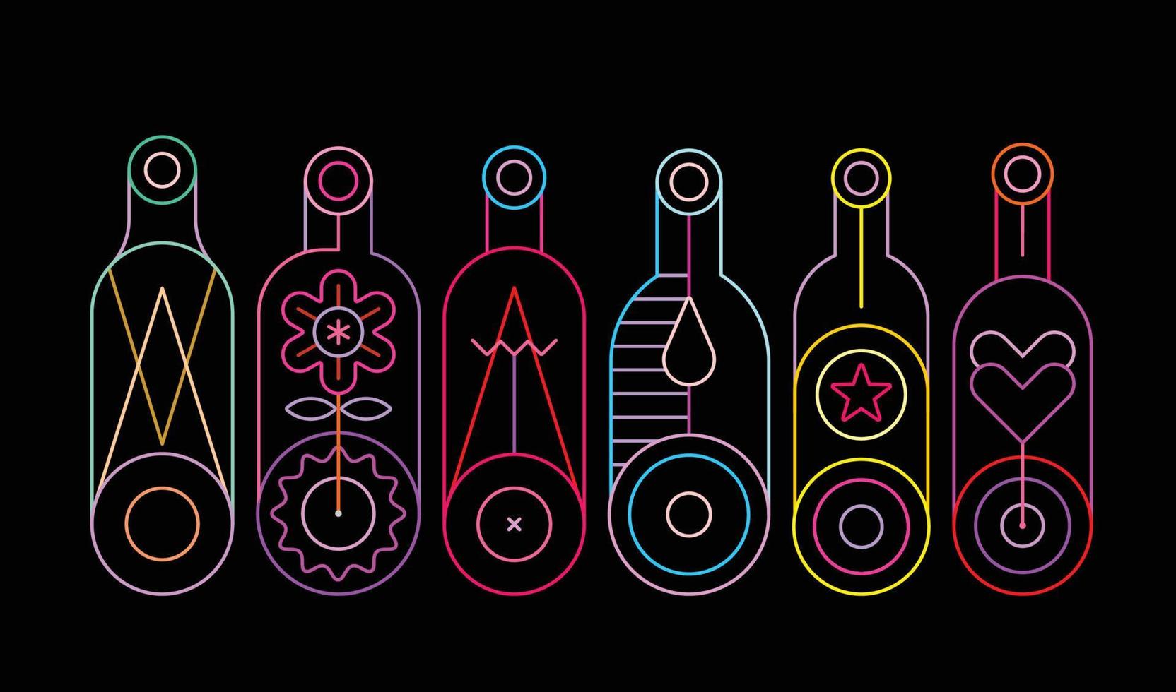 Wine Bottles Neon Silhouettes vector