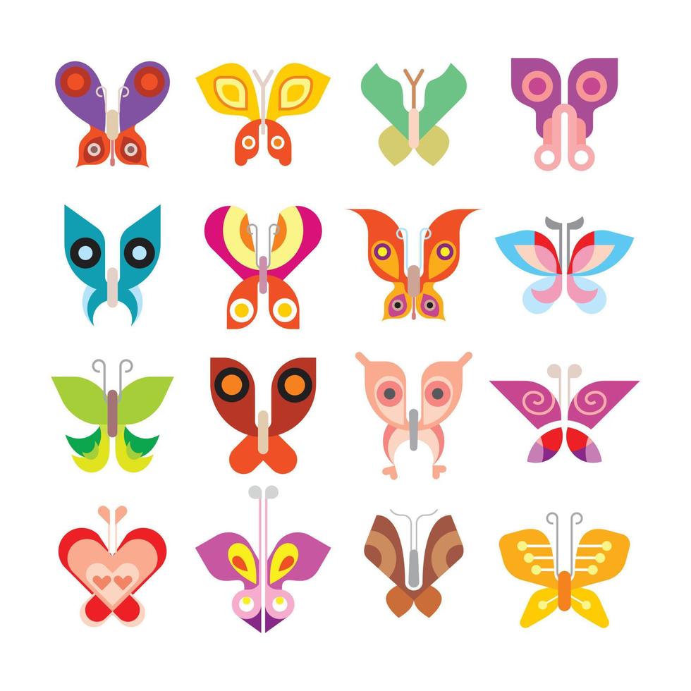 iconos de vectores de mariposas exóticas