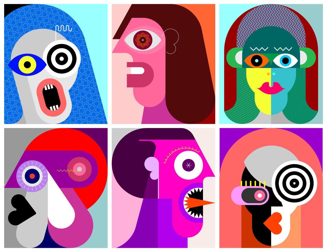 Six People Portraits vector illustration
