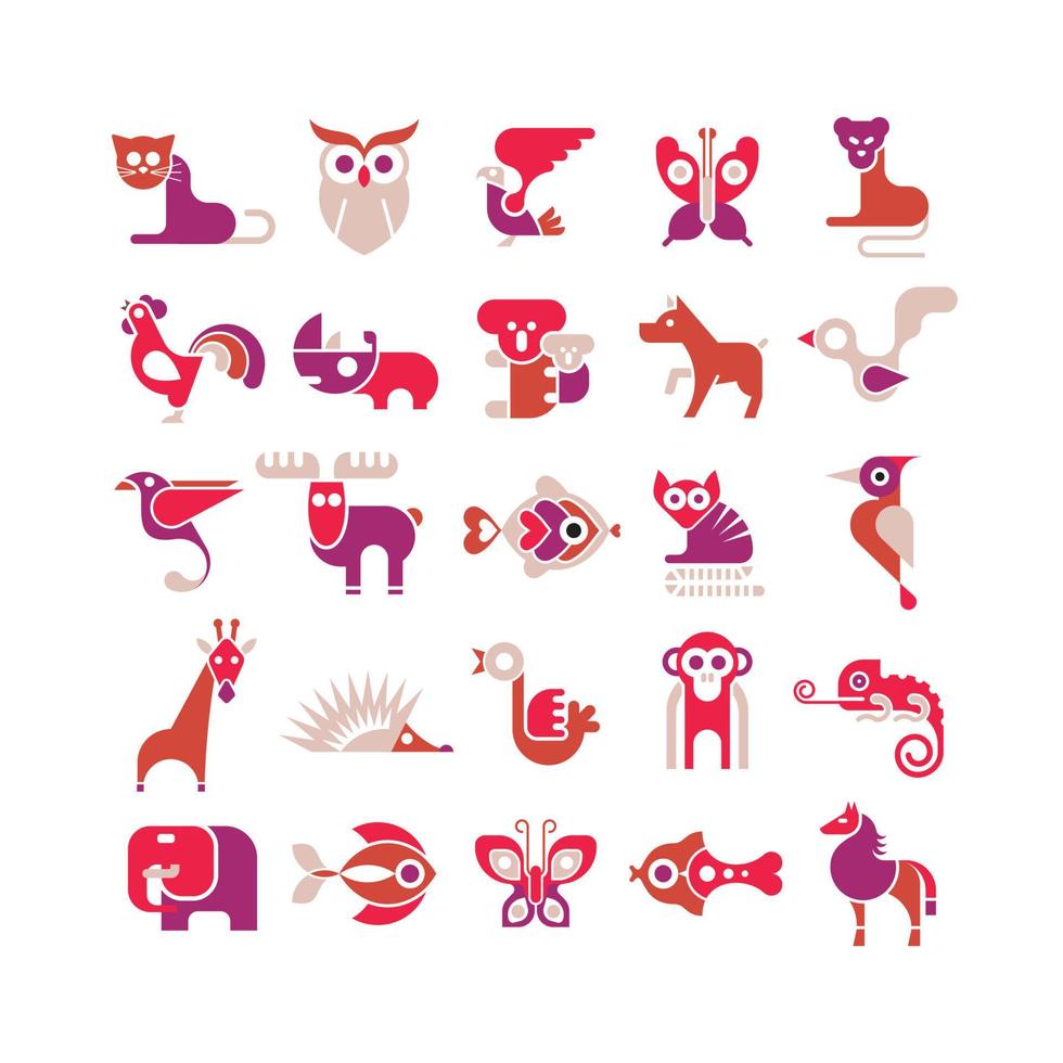 iconos planos vectoriales de animales vector