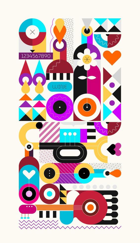 Wine and Music vector vertical design