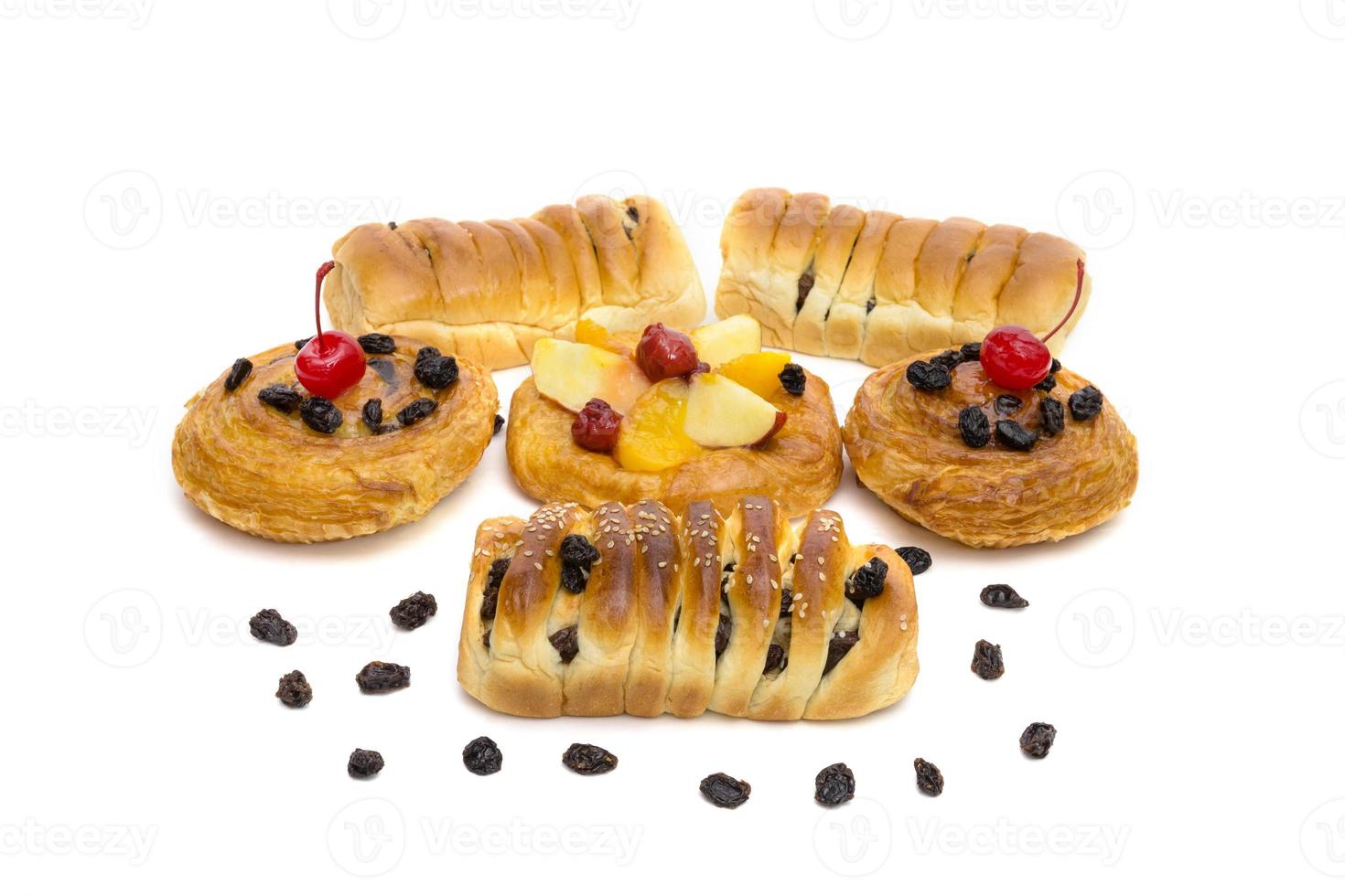 danish pastry with fruits isolated on white background photo