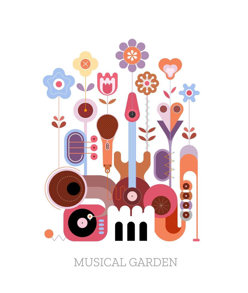 Summer Flowers and Musical Instruments vector