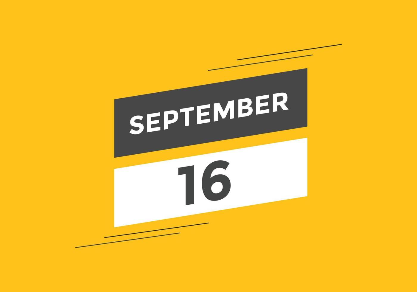 september 16 calendar reminder. 16th september daily calendar icon template. Calendar 16th september icon Design template. Vector illustration