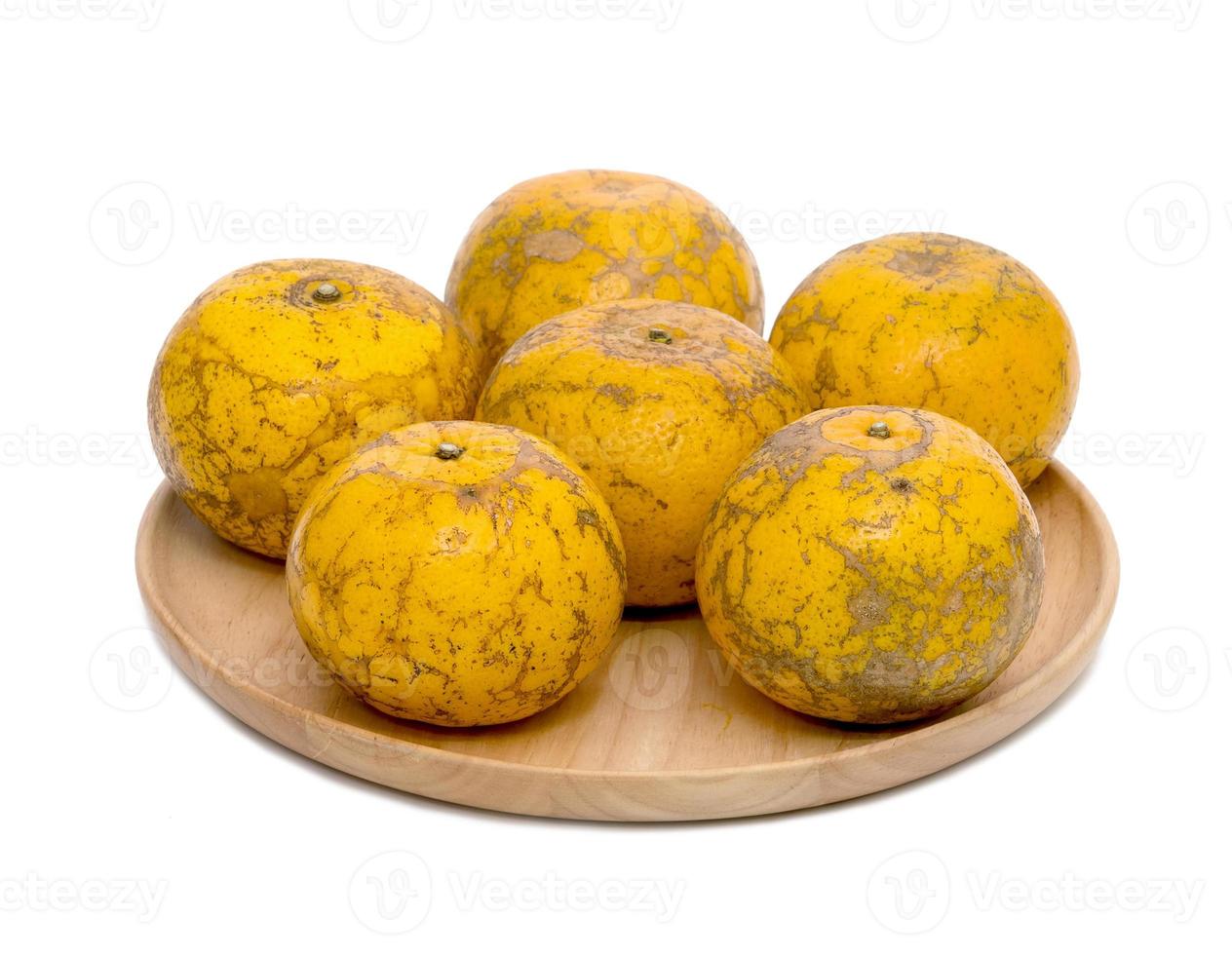 orange on wooden dish, isolated on the white background,Thai fruit photo