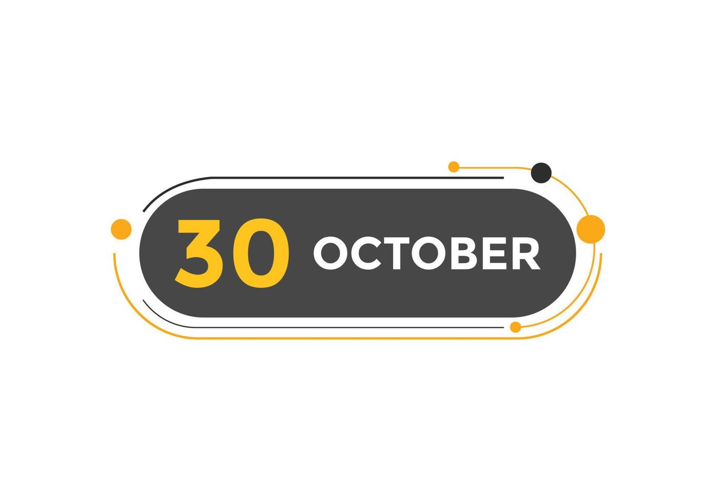 Recordatorio del calendario del 30 de octubre. Plantilla de icono de calendario diario del 30 de octubre. plantilla de diseño de icono de calendario 30 de octubre. ilustración vectorial vector