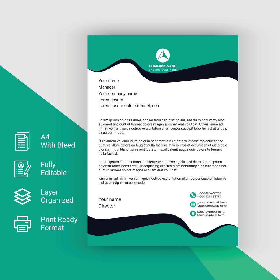 corporate modern letterhead design template with blue creative modern