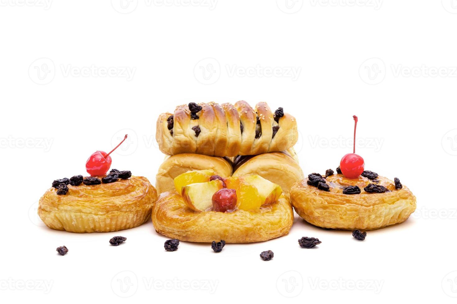 danish pastry with fruits isolated on white background photo