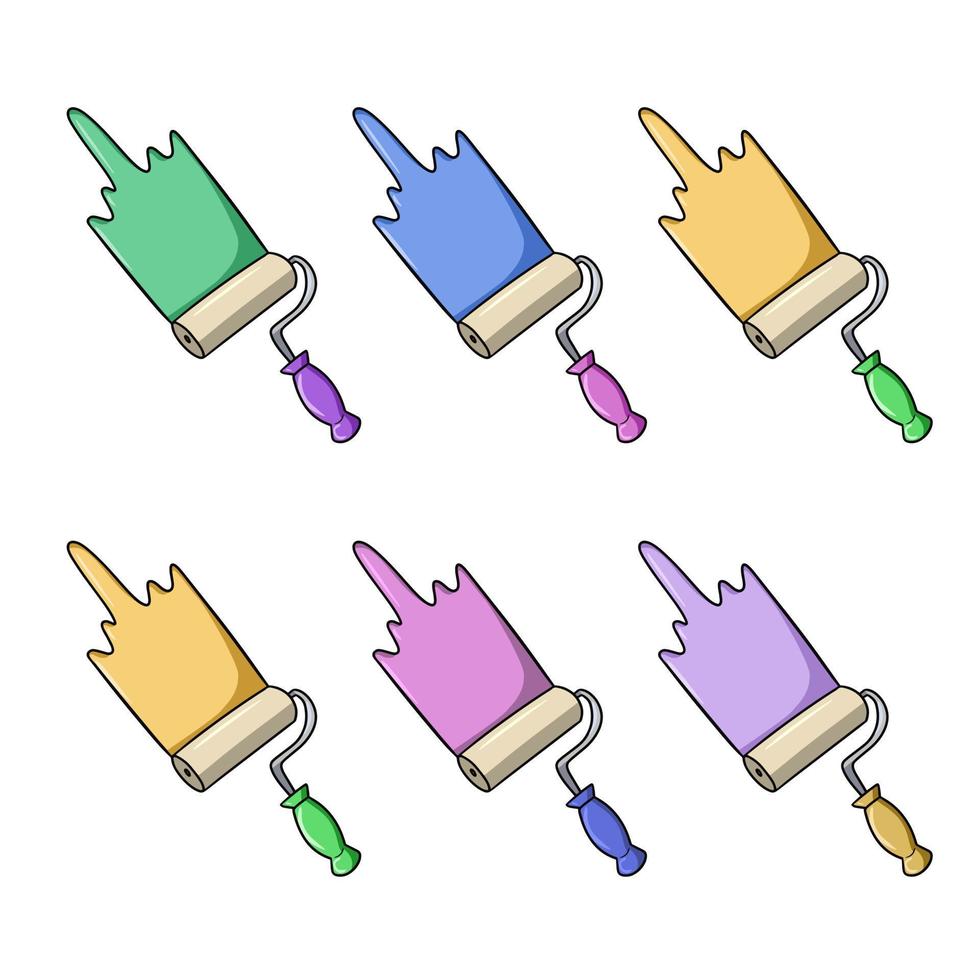 conjunto de trazos de pintura multicolor, rodillo de pintura, tonos pastel, ilustración vectorial en estilo de dibujos animados sobre un fondo blanco vector