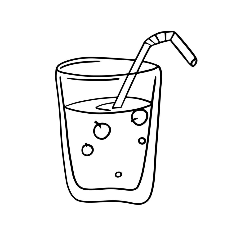Monochrome picture, milkshake with berries in a glass glass , vector illustration in cartoon style on a white background