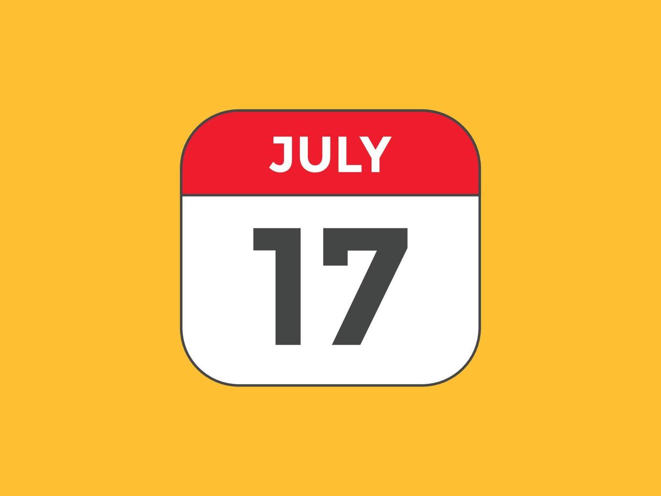 Recordatorio del calendario del 17 de julio. Plantilla de icono de calendario diario del 17 de julio. plantilla de diseño de icono de calendario 17 de julio. ilustración vectorial vector