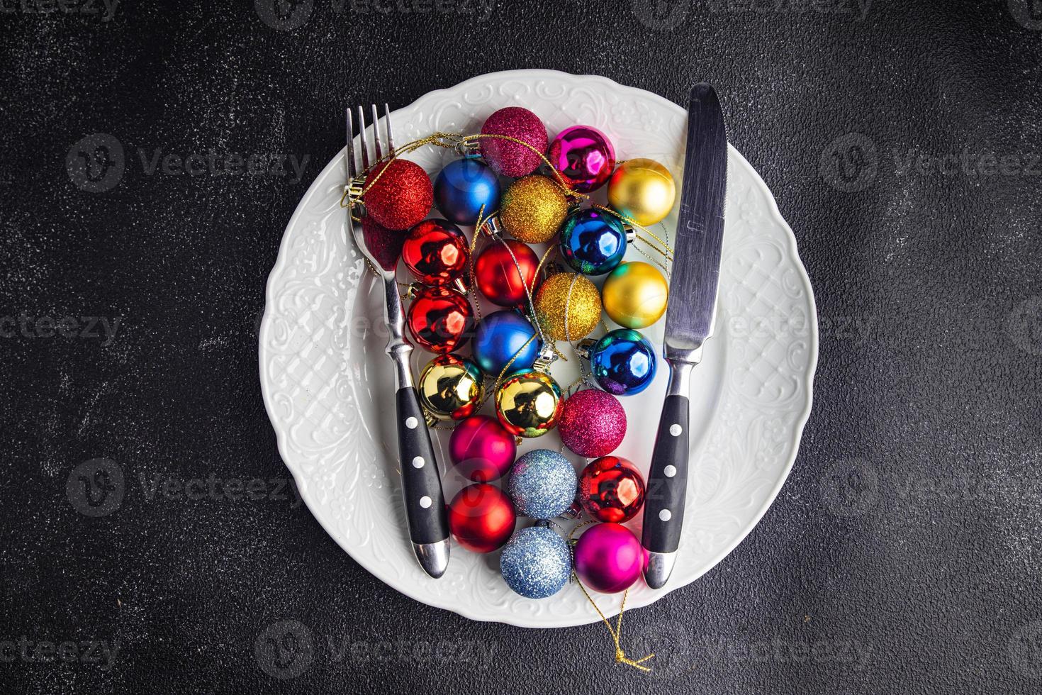 christmas background New Year holiday atmosphere christmas tree meal food on the table copy space food background rustic top view photo