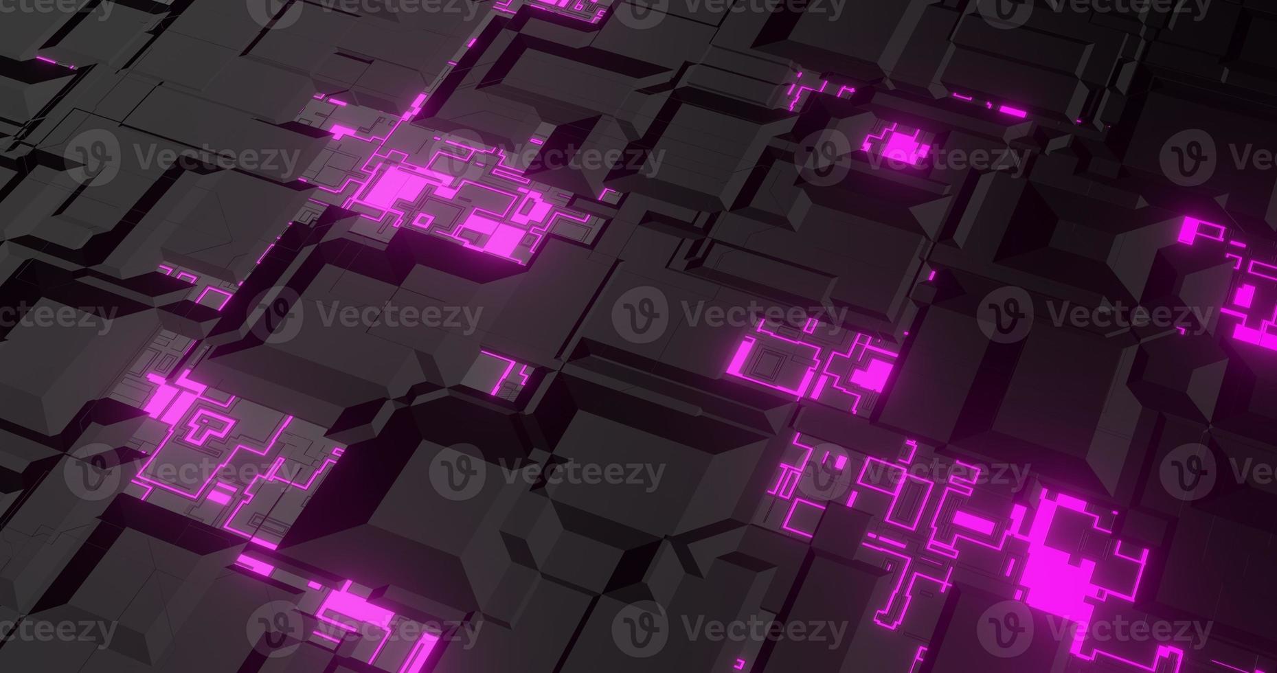 abstract background using geometric texture patterns and bright purple  lines synonymous with tech sci-fi theme, panoramic camera, 3d rendering and 4K size photo