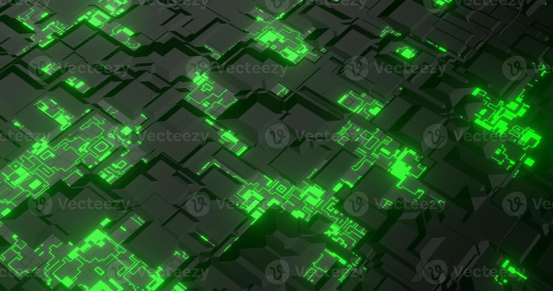 abstract background using geometric texture patterns and bright green lines identical to tech sci-fi theme, orthographic camera, 3d rendering and 4K size photo