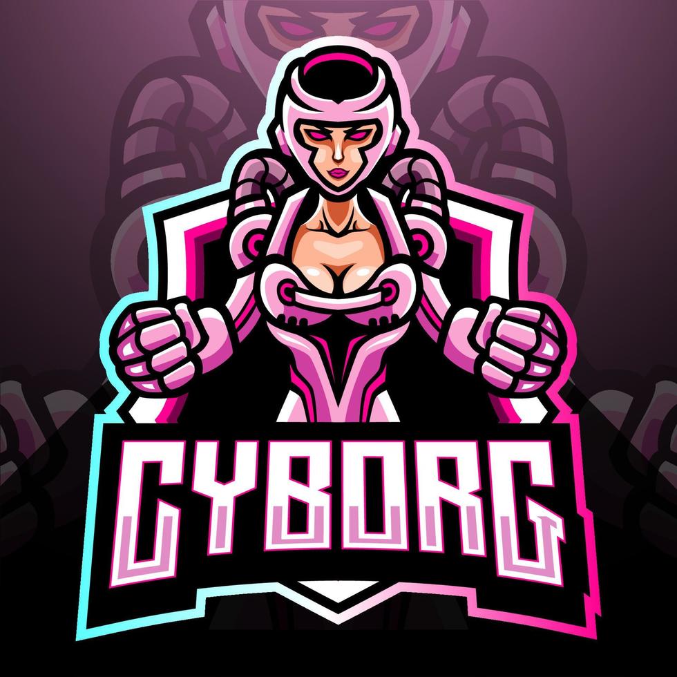 Cyborg girl mascot. esport logo design vector