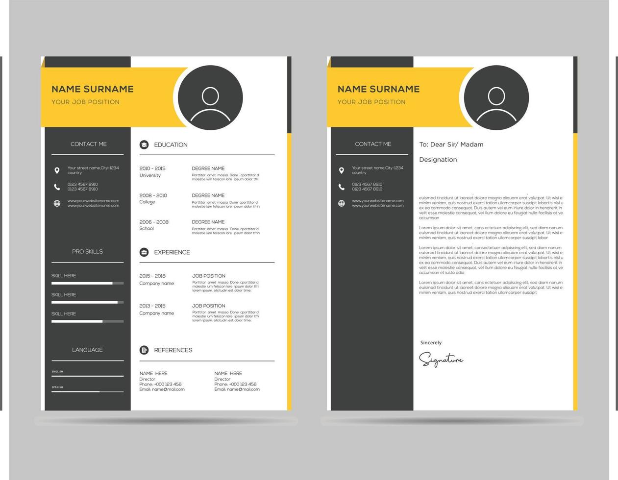 A4 size resume with cover letter template vector