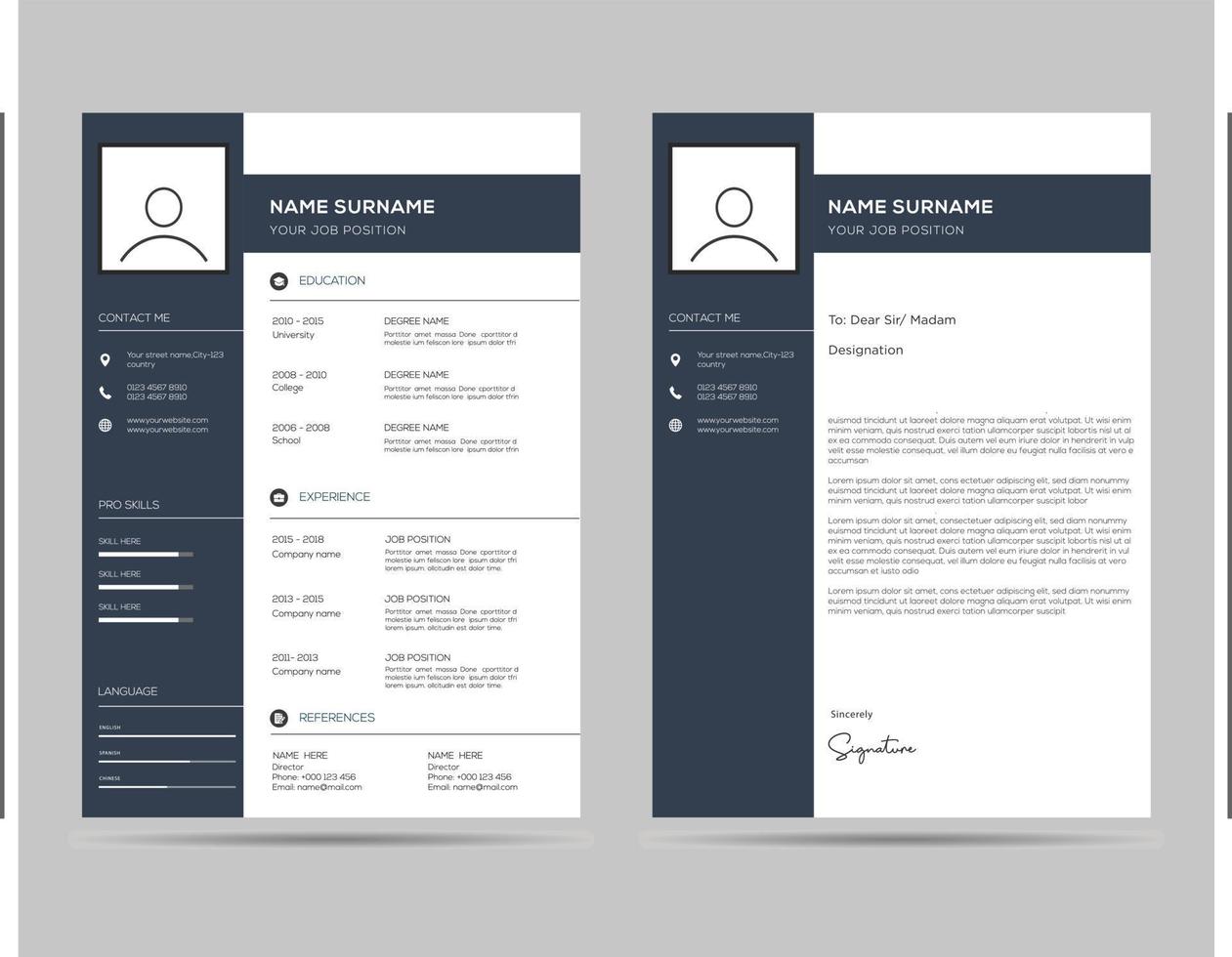 A4 size resume with cover letter template vector