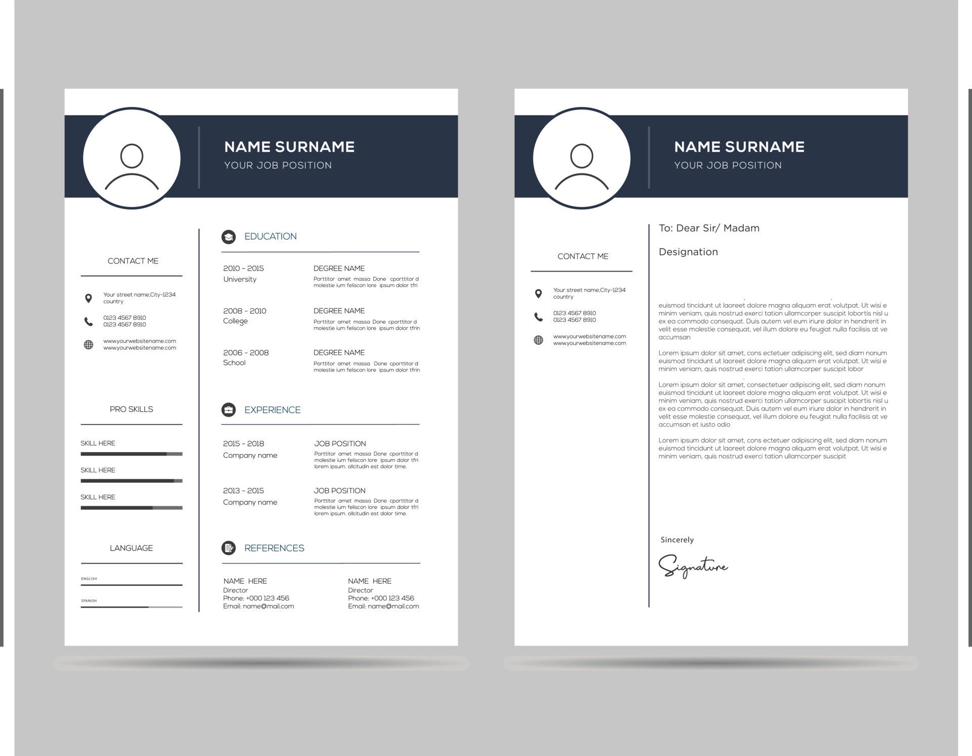 A4 size resume with cover letter - A4 Size Resume With Cover Letter Template Vector 