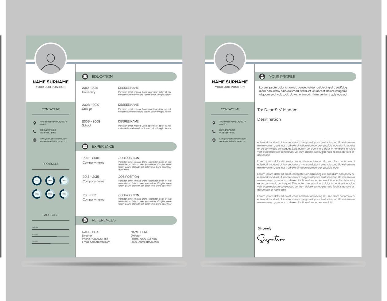 A4 size resume with cover letter template vector