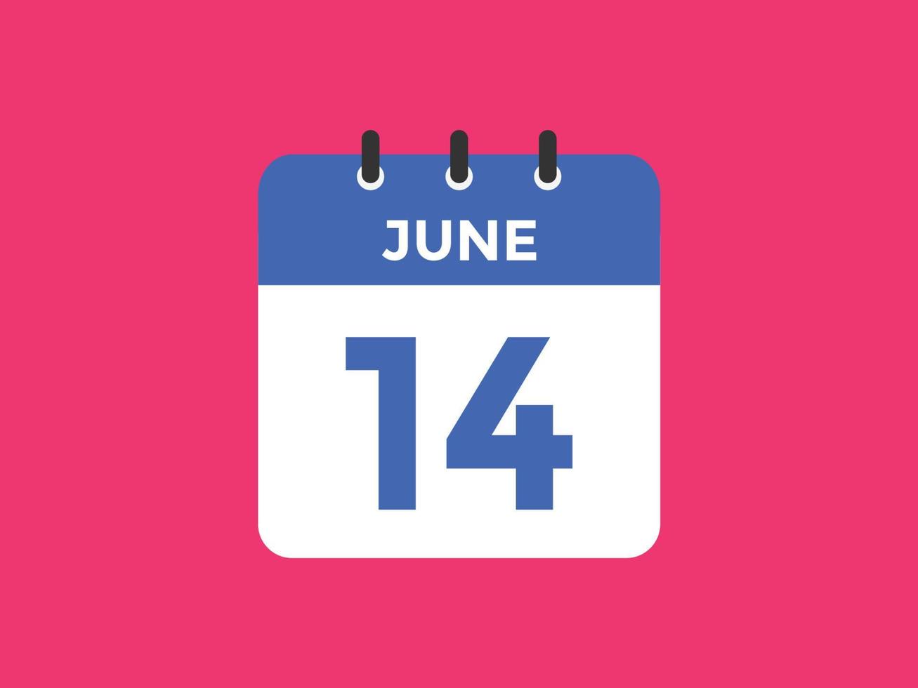 june 14 calendar reminder. 14th june daily calendar icon template. Calendar 14th june icon Design template. Vector illustration