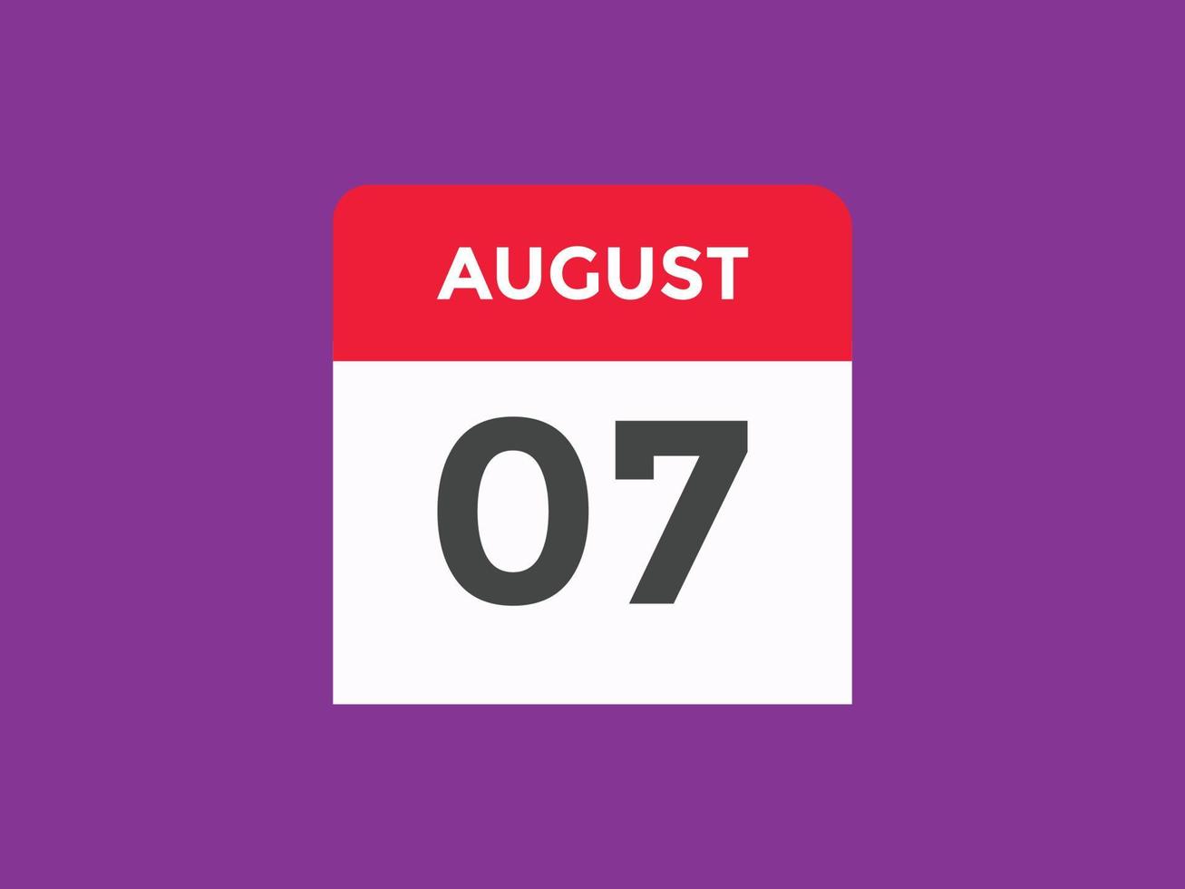 august 7 calendar reminder. 7th august daily calendar icon template. Calendar 7th august icon Design template. Vector illustration