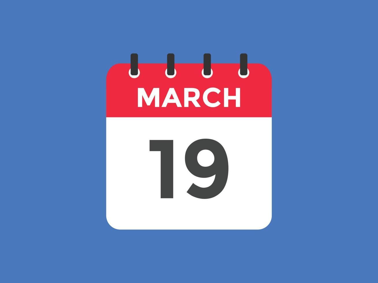 march 19 calendar reminder. 19th march daily calendar icon template. Calendar 19th march icon Design template. Vector illustration