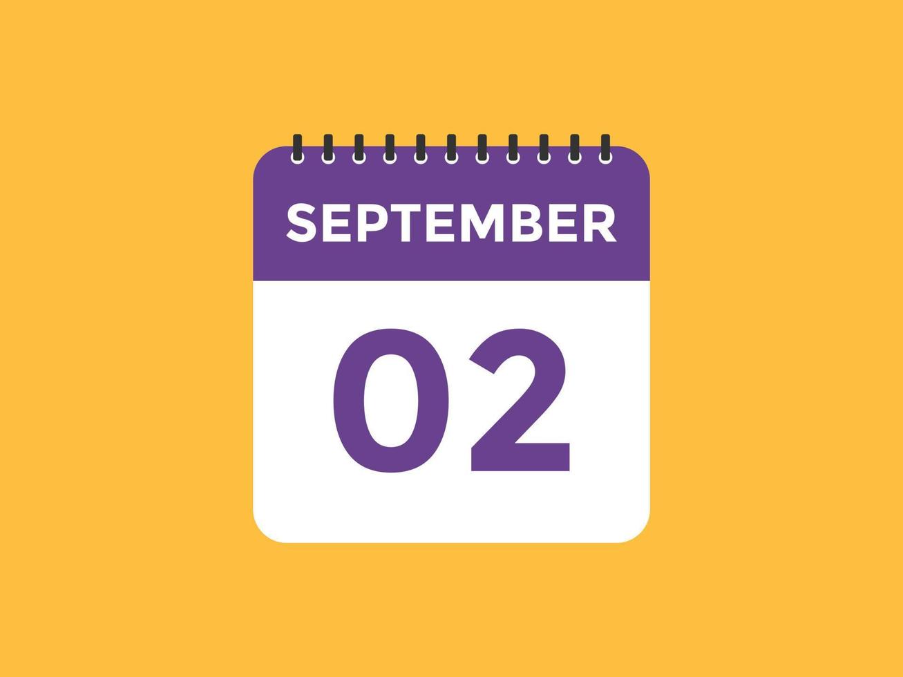 september 2 calendar reminder. 2nd september daily calendar icon template. Calendar 2nd september icon Design template. Vector illustration