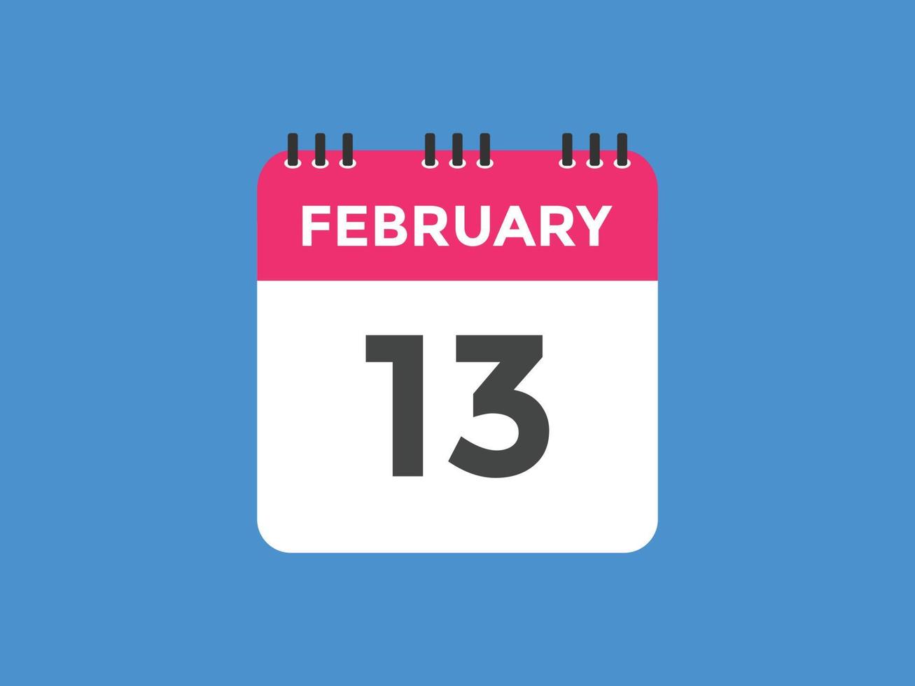 Recordatorio del calendario del 13 de febrero. Plantilla de icono de calendario diario del 13 de febrero. plantilla de diseño de icono de calendario 13 de febrero. ilustración vectorial vector