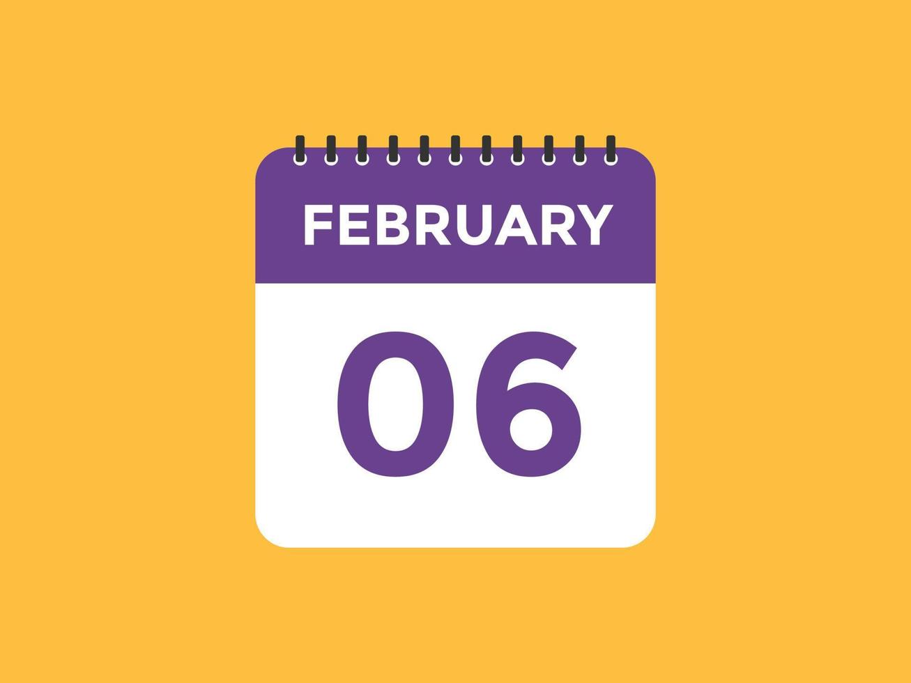 february 6 calendar reminder. 6th february daily calendar icon template. Calendar 6th february icon Design template. Vector illustration