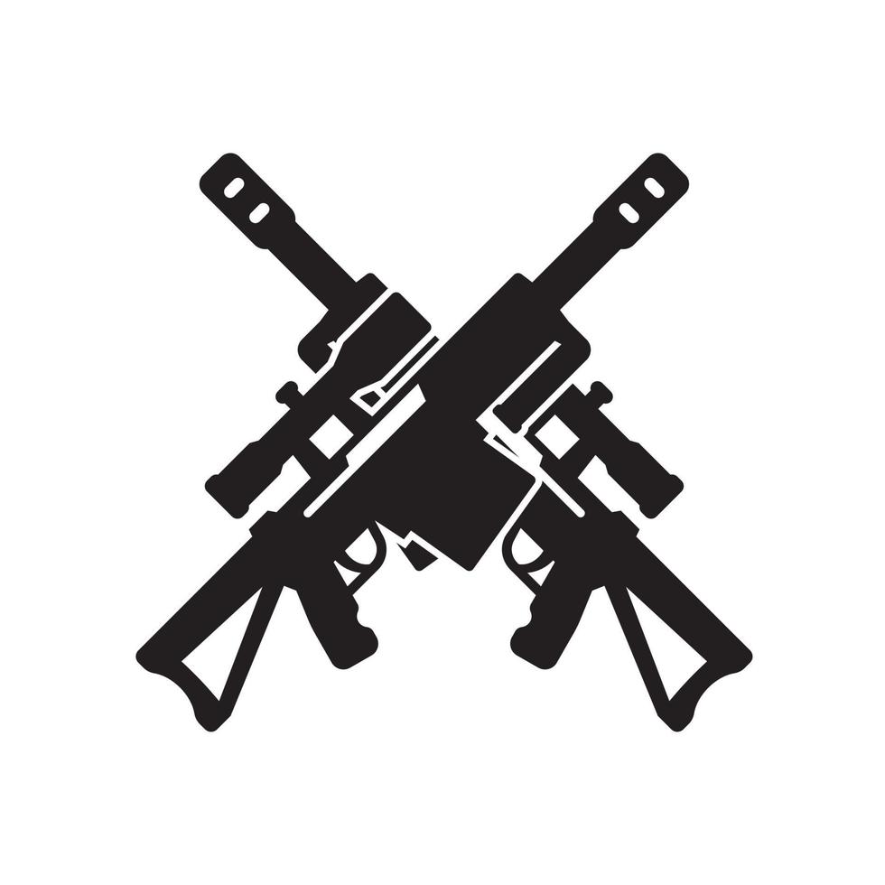 icono de rifle de francotirador, dos armas cruzadas en blanco vector