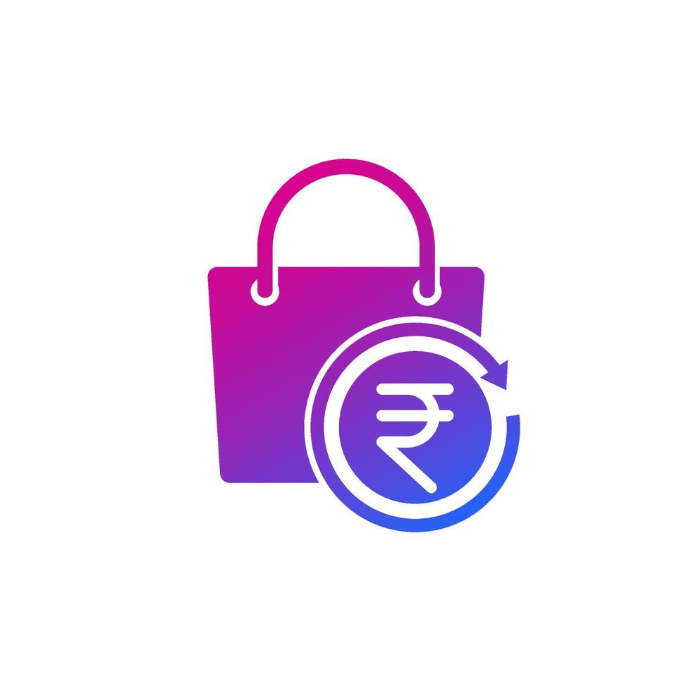 ícono de devolución de rupia india con una bolsa vector