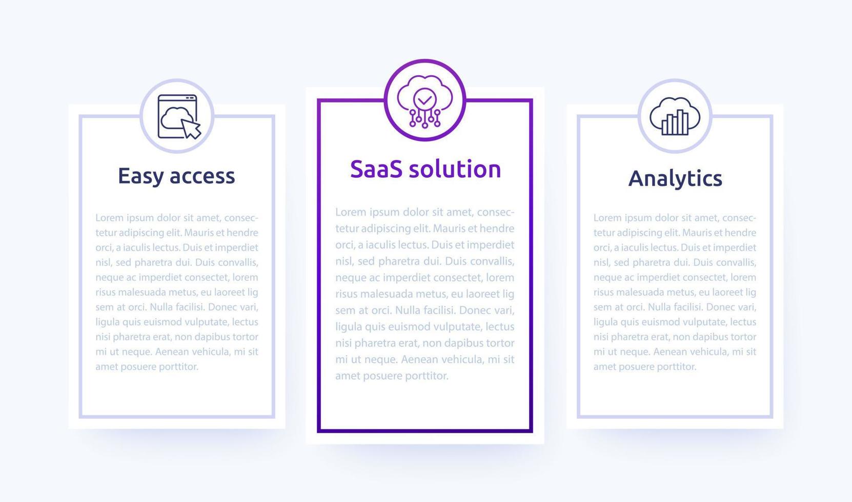 SaaS solutions, cloud services banners with line icons vector
