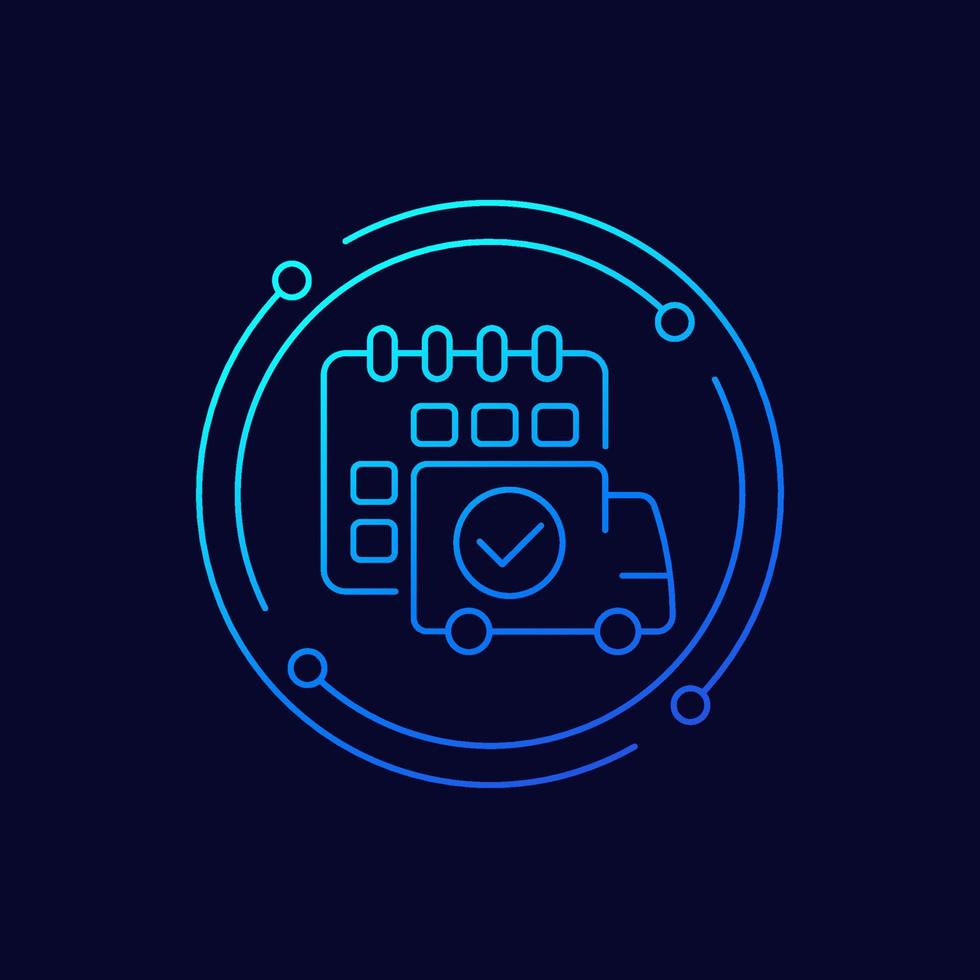 delivery schedule line icon with calendar and truck vector