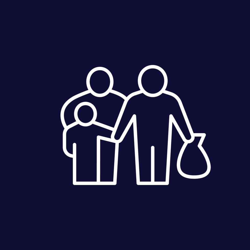 Refugees line icon on dark vector