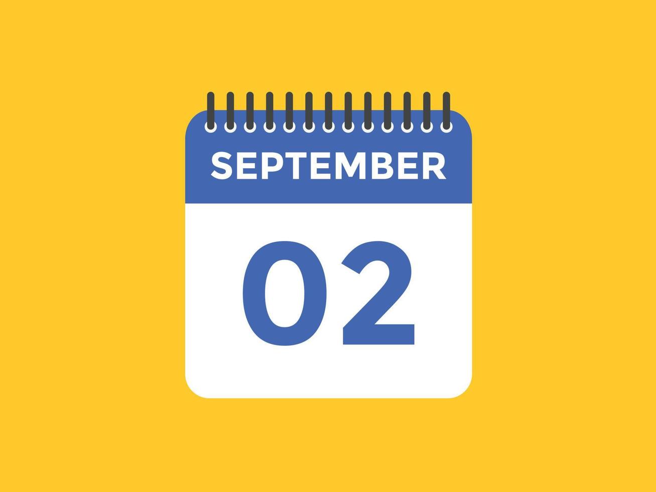 september 2 calendar reminder. 2nd september daily calendar icon template. Calendar 2nd september icon Design template. Vector illustration