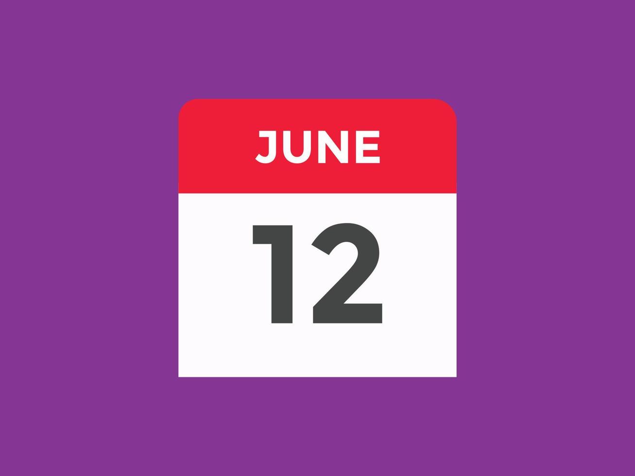 Recordatorio del calendario del 12 de junio. Plantilla de icono de calendario diario del 12 de junio. plantilla de diseño de icono de calendario 12 de junio. ilustración vectorial vector
