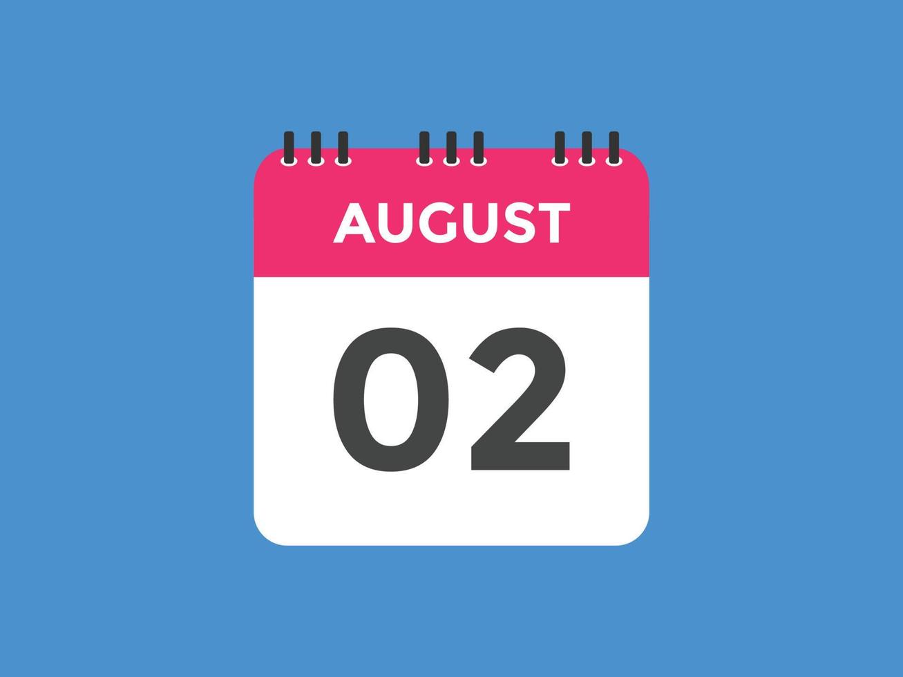 Recordatorio del calendario del 2 de agosto. Plantilla de icono de calendario diario del 2 de agosto. plantilla de diseño de icono de calendario 2 de agosto. ilustración vectorial vector