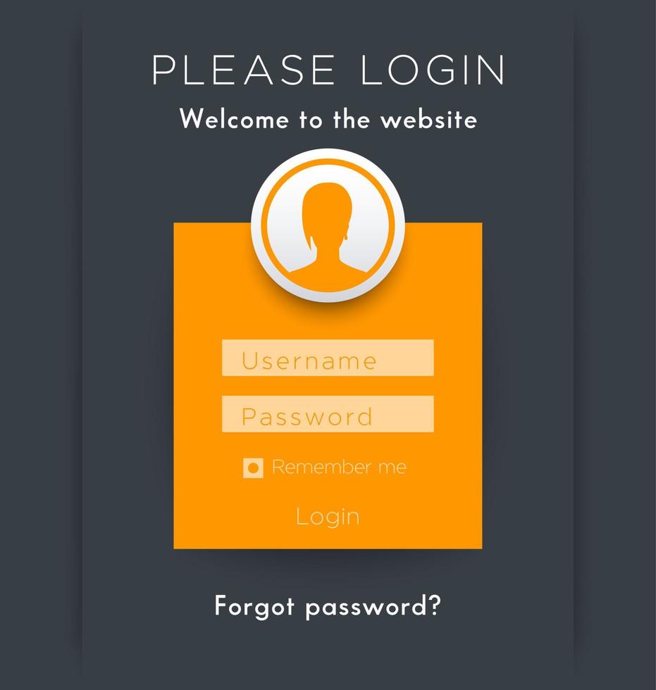 Login window with woman head icon, log in page design vector