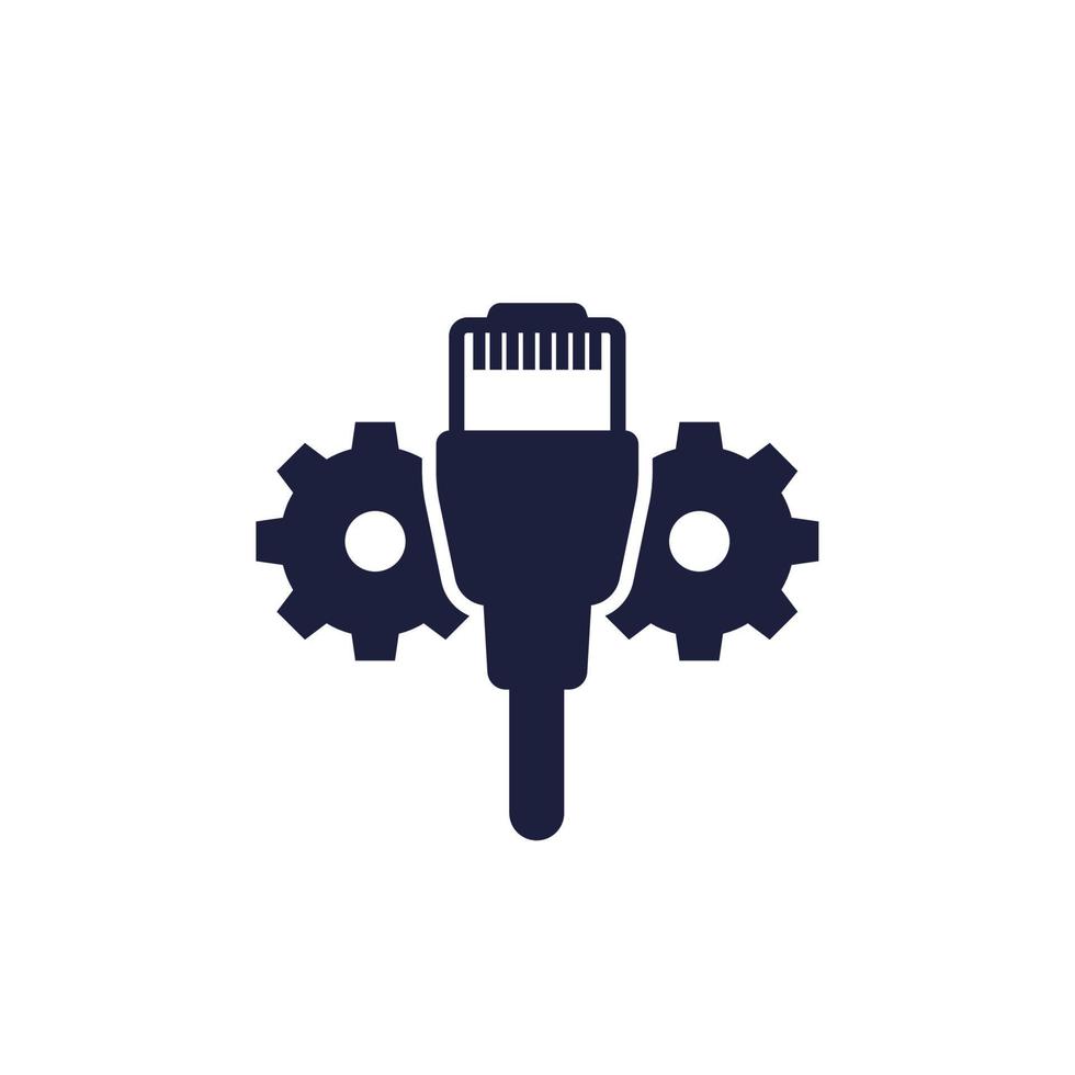 ethernet cable and gears icon vector