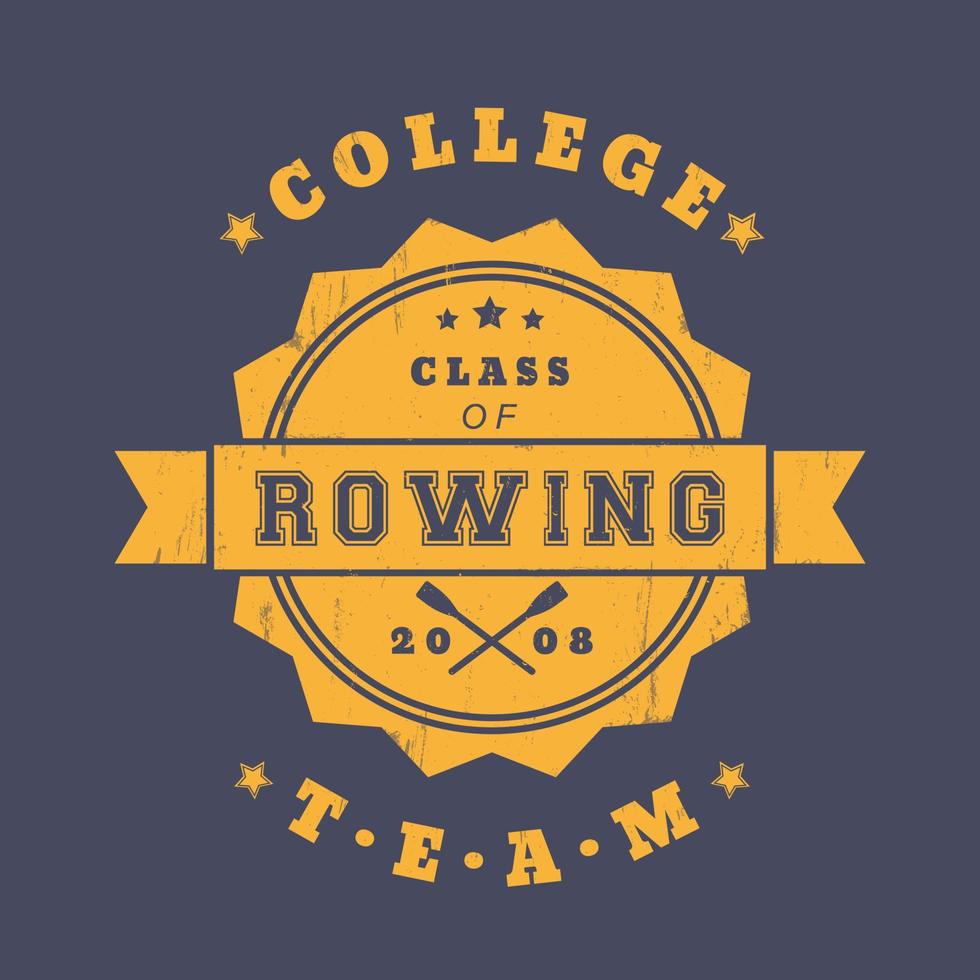 College Rowing team vintage logo, badge, print with crossed oars vector