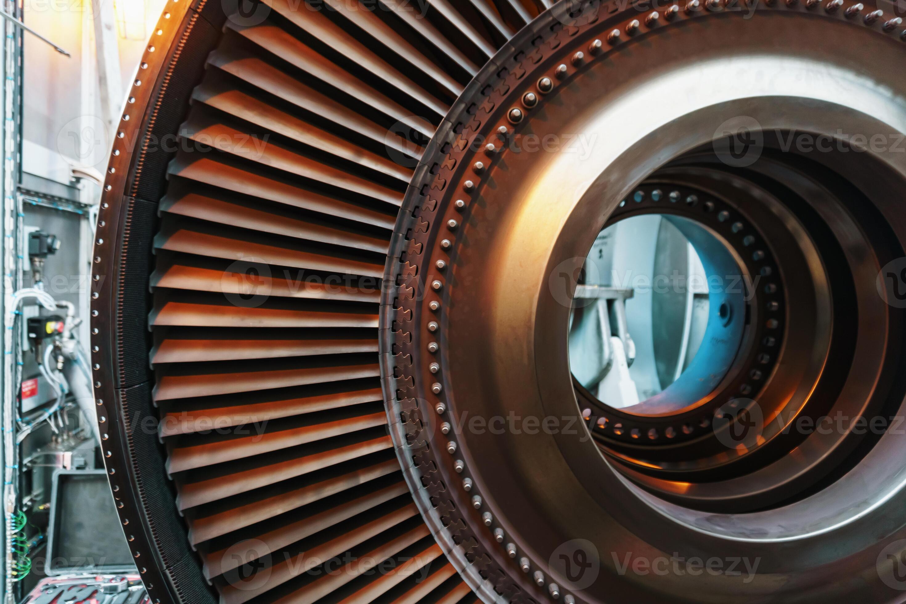 The blades of the gas turbine engine on the rotor disk. 11077466 Stock