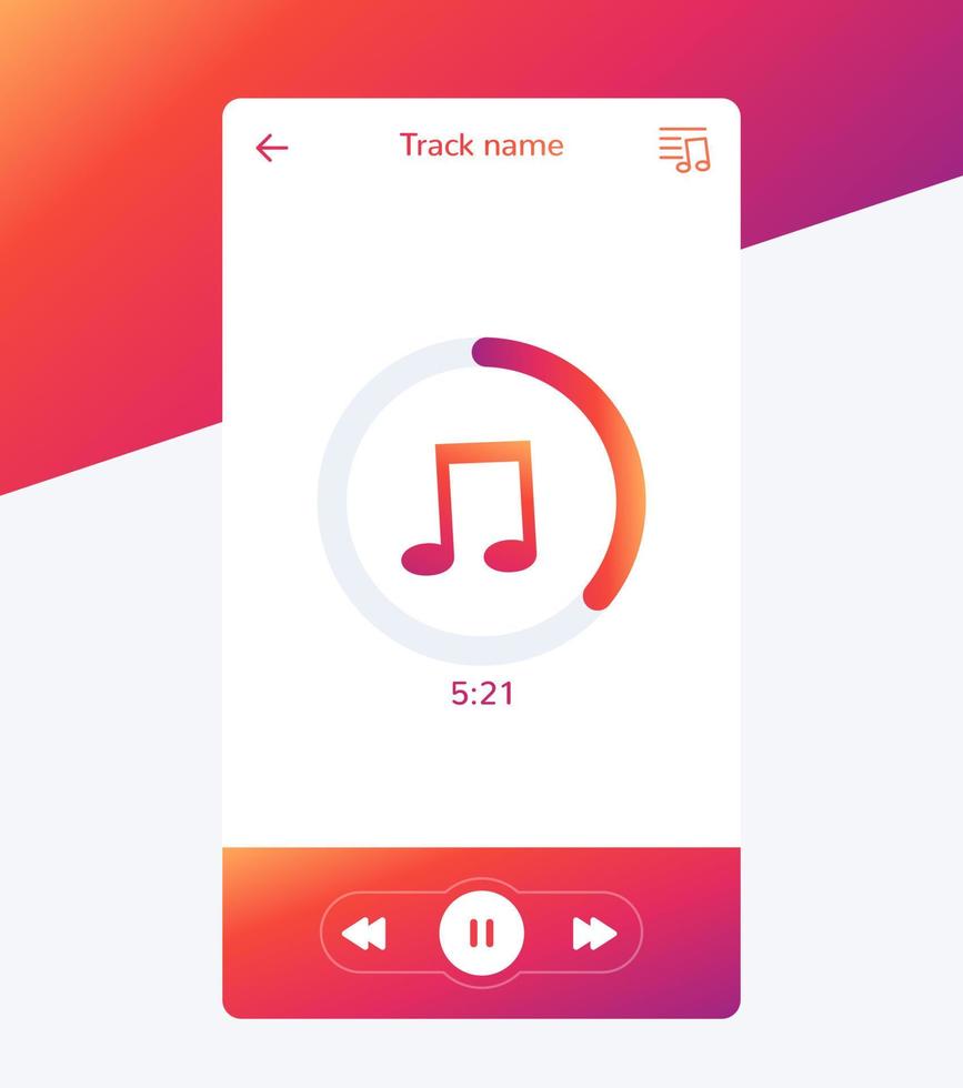 Music player interface, mobile app design vector